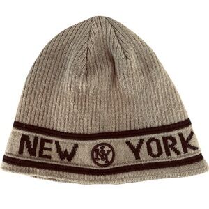 Unisex New York Logo Beige and Brown Knit Beanie Size S/M